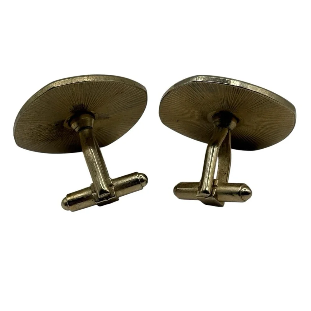 Western Man on Donkey Jackass Bullet Back Cufflinks Teal Green Gold Tone Vintage